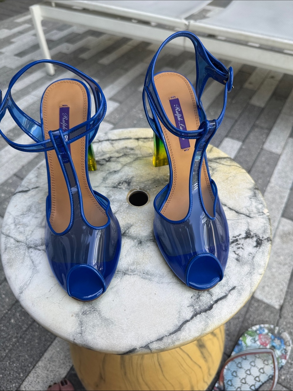 Ralph Lauren Purple Label Blue T-Strap High Heel " Katy-dip-dye T-Strap $1200 - Picture 9 of 13